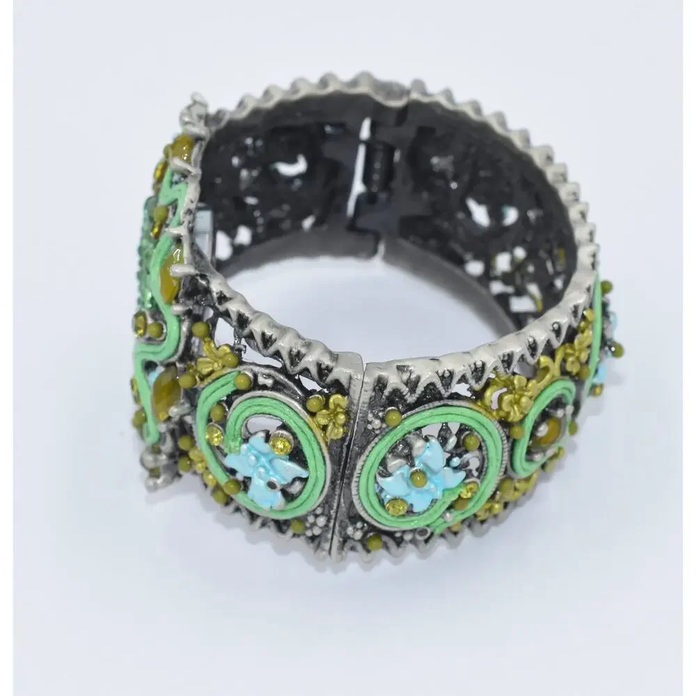 Geneva Couture Ribbon Soutache & Crystal Ornate Quartz Cuff Watch NEW BATTERY